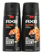2 Ct Axe 4 Oz Gold Citron Cool Citrus White Woods Scent Deodorant Body Spray