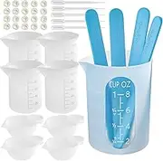 Silicone Resin Measuring Cups Tool Kit- 250 & 100 ml Measure Cups, Silicone Popsicle Stir Sticks, Pipettes, Finger Cots for Epoxy Resin Mixing, Molds, Jewelry Making, Waxing, Easy Clean