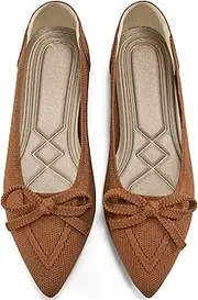 [Ablanczoom] Ballet Flats Shoes for Women: Dressy Pointed Toe Bow Knit Flats Comfortable Slip On Work Business Shoes for Driving Dating Wedding