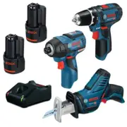3 Piece BOSCH 12V 3.0Ah Cordless Brushless Combo Kit Drill Driver Recip. Saw