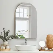 Oikiture Arched Wall Mirror 86 x 50cm Frameless Large Body Mirror Bathroom Mirror for Home Living Room Entryway Hallway