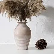 [LUKA] Ceramic Rustic Farmhouse Vase, 9.2 inch Whitewashed Terracotta Vase, Pottery Decorative Flower Vase,Clay Decorative Vases for Home Decor, Table, Living Room, Shelf, Mantel Decoration