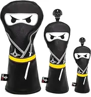 Golf Club Headcover 3 Wood Headcover Ninja Design Magnetic Closure Elegant Embroidery Premium Leather Driver Fairway Wood Hybrid Blade Mallet Putter Cover Wood Head Cover