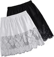 [VERDANVERSE] 2pcs Lace Skirt for Women Fashion Hemline Layering Half Skirts Comfortable Elastic Waistband Chic Design for Casual Outfits
