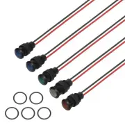 12mm Blue/Green/White/Red Signal Indicator Lights, 5 Pack AC/DC 110-220V, Black