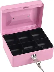Zixyqol Pink Steel Mini Portable Safe Lockable Cash Box with Key for Home Office