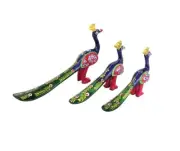 Handcrafted Paper Mache Peacock Statue Figurine For Home Decor, Set of 3, Red