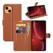 For iPhone 13 mini Case,Lychee PU Leather Wallet Folio Cover,Kickstand,Brown