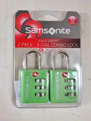 Samsonite Travel Sentry 2 Pack 3 Dial Combination Locks Green Set.. New