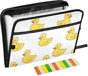 Quteprint 13 Pockets Expanding File Folder with Zipper Closure, Yellow Ducks Accordion File Folder with Sticky Labels, Letter Size A4 Papers Expandable File Document Organizer