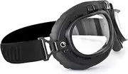 Bertoni Vintage Aviator Motorcycle Goggles Matt Black Anticrash Photochromic Lenses - F195PH Pilot Over Helmets Goggles