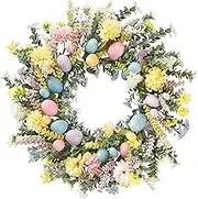 Sggvecsy 20 Inch Easter Wreath Spring Wreath Artificial Flower Wreath with Colorful Eggs Hydrangea Daisies Eucalyptus Leaves for Front Door Easter Summer Farmhouse Holiday Wall Home Window Decor