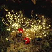 Solar Pathway Lights 2Pcs 120LED Solar Powered Ground Plug Firework Light Waterproof Copper Wire Light Garden Decoration Light Christmas Decoration Light -Warm White