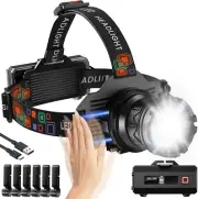 Rechargeable Headlamp 990,000 LM, Motion Sensor LED Head Lamp with 9 Modes, Zoom