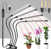 Clip on LED Grow Light for Indoor Plants, Full Spectrum 30W 168 LEDs Clip Plant Lights with Flexible Gooseneck, 3/9/12H Timer, 10 Dimmable Levels, 3 Spectral Modes (White+Red 4 Tubes)