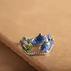Women S925 Fish Double Enamel Lotus Pure Band Silver Men Sterling Ring Gift