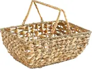 Wicker Picnic Basket with Handles, Wicker Baskets with Wooden Base for Picnic, C