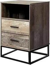 Artiss Bedside Table Wooden Bed Side Tables Storage Small Narrow Desk Chest of Drawers, with 2 Drawer, Shelf and Metal Legs, Bedroom Home Furniture Tallboy Lamp Stand Nightstand Cabinet in 62cm Height