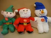 GREENBRIER Musical Singing Plush Snowman, Elf & Santa Claus Set Of 3 NEW