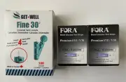 100 FORA V30/G30/Premium V10 Glucose Strips EXP 5/26 & 100 GET•WELL 30g Lancets