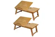 2PK Deluxe Bamboo Laptop Table Portable Work Station Desk Tray Tilt Foldable