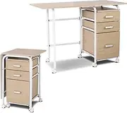 Giantex 2-in-1 Folding Computer Desk for Small Space, Rolling Home Office Desk with Drawers & Lockable Universal Wheels, Mobile Study Writing Desk for Living Room, Office, Bedroom & Study (Natural)