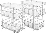 2 Set 3 Tier Clear Under the Sink Organizer Bathroom with Dual Pull-Out Drawers 12 Dividers, Multi-Purpose Storage for Kitchen Pantry, Vanity Skincare and Snacks, Medicine Cabinet Organizer