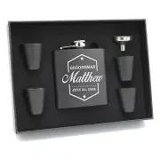 Engraved Black Groomsman Flask Set - Badge Style