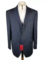 Luigi Bianchi Suit 44R Navy Bold Variable Striped 3-button 120's Wool
