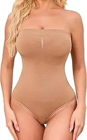 [HOMETA] Strapless Bodysuit Shapewear Thong Tummy Control for Women Seamless Body Shaper Butt Lifter with Removable Straps