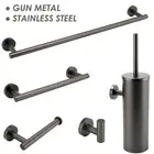 Gun Metal Towel Rail Rack Toilet Paper Holder Robe Hook Round Stainless Steel