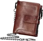 [Generic] Mens Chain Wallet, Real Leather Anti-Theft Chain Wallet, Anti-Theft Zipper Buckle Closure Multiple Card Slots Pocket Women