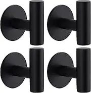 Wall Hooks 4Pack with 3M Adhesive Bathroom Products Shower Suction Hook Towel Holder Removable Over The Door Hanger for Coat (Black)