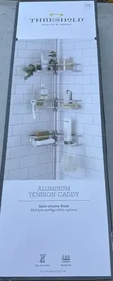 Threshold Tension Pole Aluminum Shower Caddy Bathroom Corner Shelf Organizer
