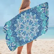 Light Blue Hues Mandala Microfiber Beach Towel