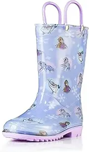 [Disney] Frozen 2 Girls Anna, Elsa and Olaf PVC Waterproof Licensed Rain Boots Easy-On Handles - Pink and Purple - Toddler and Little Kid