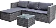 3pc Lounge Set Outdoor Furniture Rattan Wicker Chair Sofa Tempered Glass Coffee Table Garden Patio