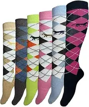 [VEARZ] Womens Knee High Argyle Pattern Socks - Ladies Breathable Rich Cotton Knee Long Horse Riding Socks Thermal Winter Socks For Christmas UK 4-7