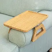Shamrock Home Bamboo Trayble Couch Arm Table, Clip On Tray Sofa Table for Couches. Sofa Arm Tray for TV Dinners, Remotes, Drinks, Snacks and Small Spaces - 13.75 x 9.5inch, Beige