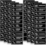 Copkim Toolbox Organization Magnetic Labels 80 Large Easy to Read Printing Tool Chest Organizer Magnetic Labels for Widget of Steel Tool Box Drawers Cabinets(Black Background)