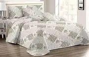 HIARUO Quilt Set King Size, 3 Pieces Bedspread Coverlet Plaid Patchwork Floral Quilt Farmhouse King Size Comforter Set Lightweight Bedding with 2 Pillow Covers Shams for All Season Light Green