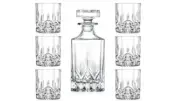 European Crystal Whiskey Decanter With Tumblers Opera Barware 7-Piece Set