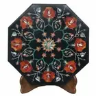 12" Black Marble Coffee Table Top Geometric Design Inlay stone Corner Table