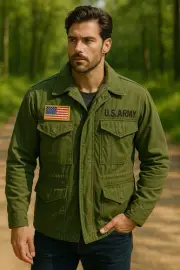 MENS JOHN RAMBO M65 FIRST BLOOD JACKET US ARMY FIELD COMBAT GREEN COTTON JACKET.