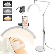 Lash Light, Half Moon Lamp with 3 Color Temperature, Tattoo Light with Phone Holder, LED Floor Lamp for Eyelash Extensions, Beauty, Skincare, Eyebrows, Filming Content Creation,White