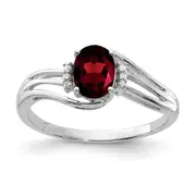 Sterling Silver Rhodium Plated Diamond and Garnet Oval Ring