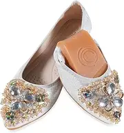 [YOUNIFIZ] Women Ballet Flats Sparkly Rhinestone Wedding Ballerina Shoes Pointed Toe Foldable Comfort Slip on Flat Dress Shoes