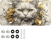 License Plate Face Cat Flower Personalized Car Front Decoration Rust-Proof Stainless Steel Vanity Car Tags Fit Standard Plates for Women Men 6 x 12 Inch