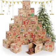 Simpeak 24 Pcs DIY Christmas Advent Calendar Gift Boxes, Kraft Paper 24 Days Countdown Empty Advent Calendars to Fill Christmas Number Boxes, Gift Candy Boxes Treat Favor Boxes for Xmas Party Supplies