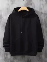 Men's Black Pullover Fleece Hoodie – Plain 280GSM Sweatshirt for Gym & Casual We